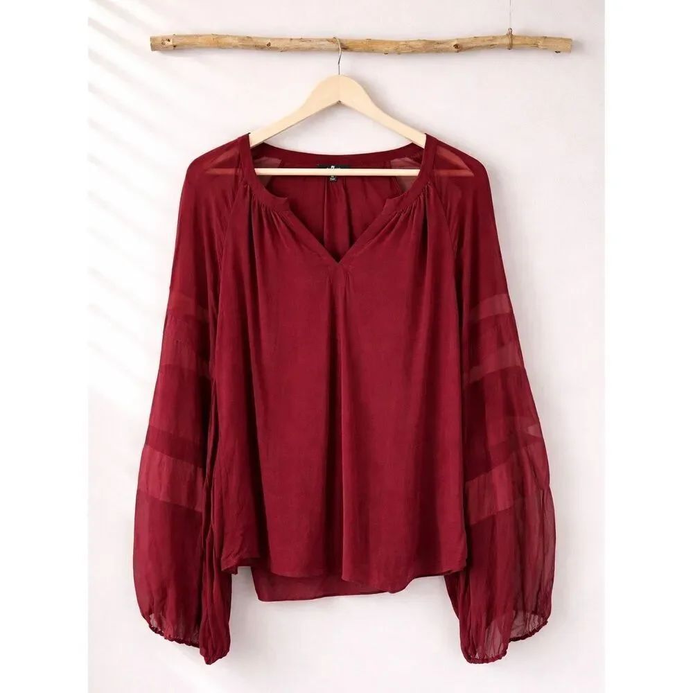 7 for All Mankind 100% Silk burgundy blouson top size M